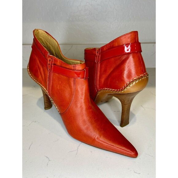 Charlie 1 Horse Red Leather Pointed Toe Ankle Boots 9B US 40 EU Brazil Heels - Picture 4 of 9